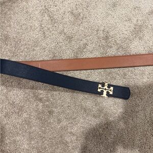 Tory Burch Reversible Dark Blue Belt with Gold Emblem